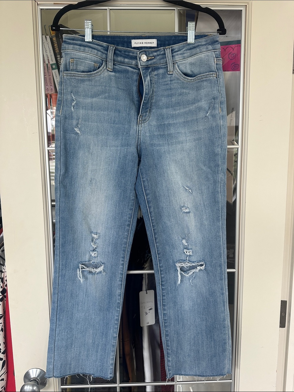 Flying Monkey Light Blue Distressed Straight Leg Jeans